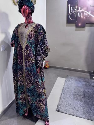 Adire boubou Free size (Size 14-18)   
 - FMU 1418