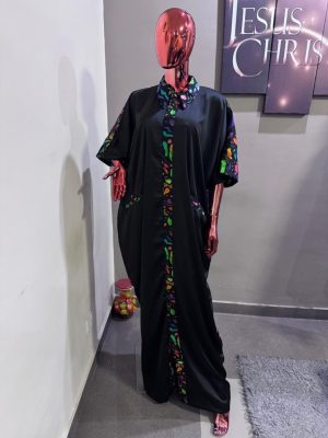 Crepe mixed with 100% cotton Ankara shirt dress with pocket Free size (Size 14-16) Price: ?25
- FMU1917